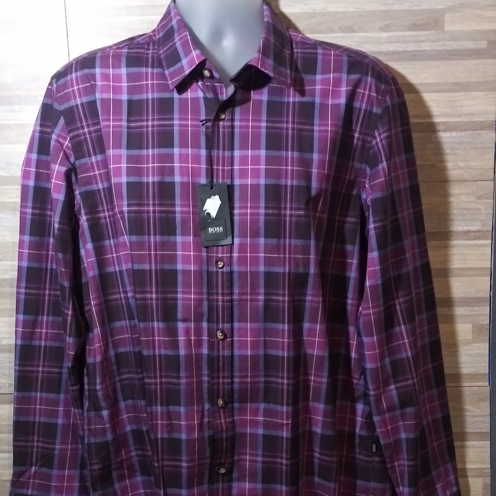 Boss Hugo Boss Regular Fit Purple Button Front